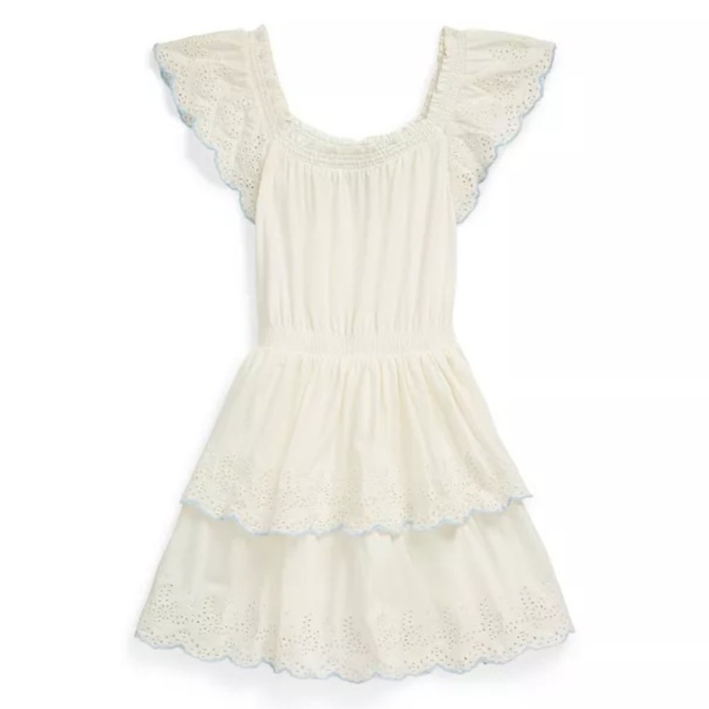 Polo Ralph Lauren Big Girls Eyelet Tiered Dress L Large 12-14 White
